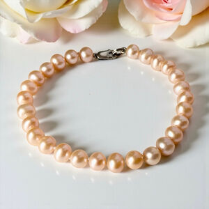Pretty Vintage PeacH Natural Freshwater Pearl Iridescent Bracelet Sterling
